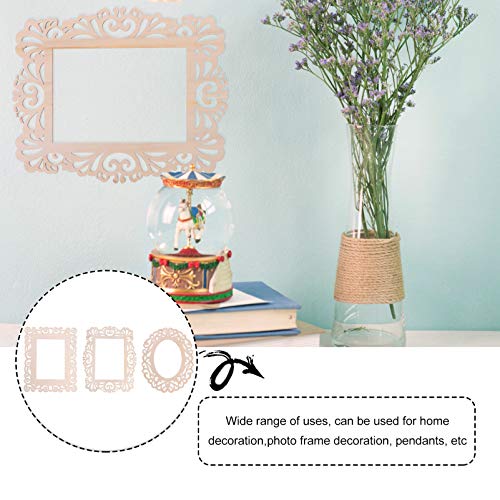 Healifty 6pcs Hollow Window Grille Pendant Wood Mirror Shape Cutout Blank Wood Cutout Blank Wood Ornament Home Decor Mini Craft Unfinished Wooden Healifty