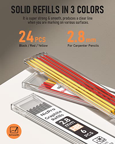 Nicpro Carpenter Pencil with Sharpener, Mechanical Pencils Set with 26 Refills, Deep Hole Marker for Construction, Heavy Duty Woodworking Pencils for - WoodArtSupply