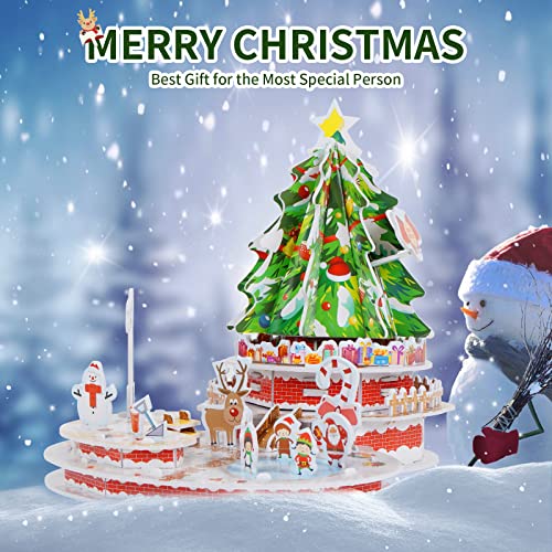 Hallisun 3D Puzzles for Kids and Adults, Merry Christmas Playground Tree DIY Jigsaw Puzzle Kit, Handmade Music Box Craft Kits, STEM Educational Toys Hallisun