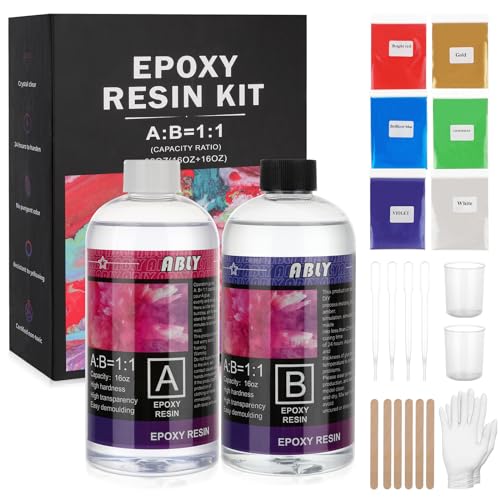 Epoxy Resin, 32OZ epoxy Resin kit, (16OZ Resin+16OZ Curing Agent) epoxy Resin Crystal Clear, Non Yellowing, Non foaming, Used for DIY Jewelry Making - WoodArtSupply