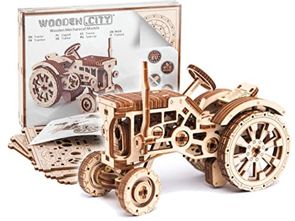 WOODEN.CITY 3D Wooden Tractor Puzzle - Model Tractor Kits Wooden 3D Puzzles for Adults - Tractor Wooden Craft Model Building Kits for Adults - 3D - WoodArtSupply