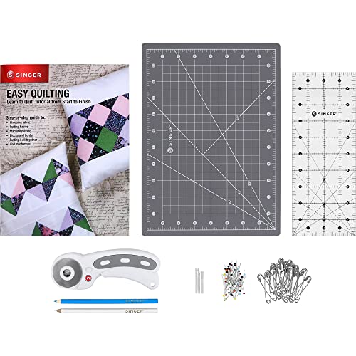 SINGER Learn to Quilt Sewing Kit for Beginners and Adults with Rotary Cutter, Cutting Mat, Acrylic Ruler, and More SINGER