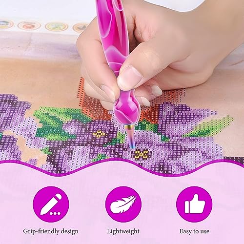 Ninonly 3Pcs Diamond Art Pen, Diamond Painting Pen Kits with 12 Colorful Metal Tips, 6 Painting Glue Clay, Roller, 5D Diamond Art Accessories and Ninonly