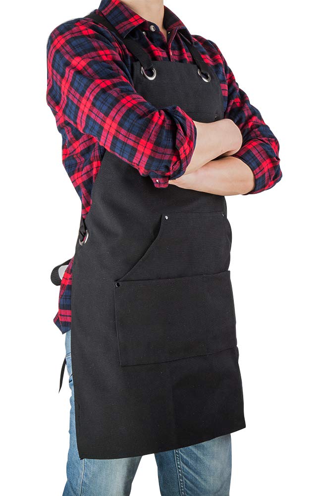 ETBOL 16 Oz Canvas Apron for Men - Black Heavy Duty Work Apron for Carpenters,Woodworkers,Blacksmith,BBQ,Gardener, workshop ETBOL