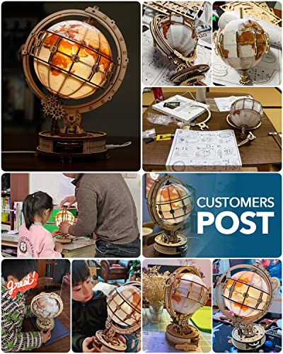 Rowood 3D Puzzles for Adults, DIY Wooden Model Kit for Adults to Build, STEM Mechanical Building Kit with LED, Birthday Luminous Globe RoWood