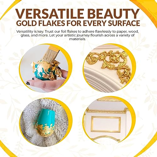 Gold Leaf Flakes 10 Grams,Gold Paper,Gold Leaves for Crafts,Gold Foil Flakes-Gold Leaf for Resin-Foil Craft Sheets-Gold Flakes for Crafts- Nail - WoodArtSupply