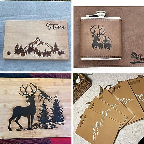 Mountain Stencils for Painting on Wood Burning Stencils and Patterns Reusable Nature Deer Tree Stencils for Crafts Canvas Furniture Wall Drawing yhslmh