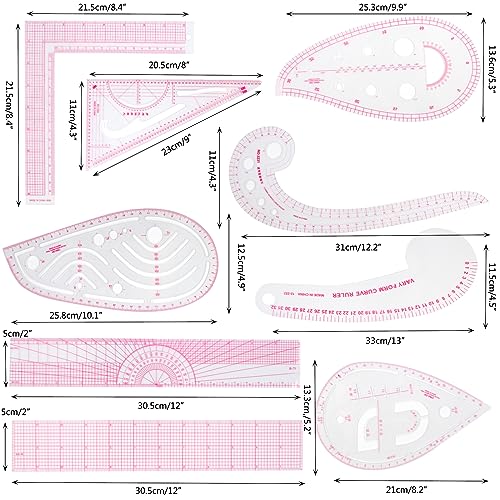 9 Styles French Sewing Curve Rulers, French Metric Ruler DIY Sewing Ruler Set Curve Metric Ruler Metric Sewing Measuring Tools for Designers, Pattern Tkocisa