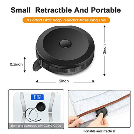 GDMINLO Soft Tape Measuring for Body Fabric Sewing Tailor Cloth Knitting Craft Weight Loss Measurements Retractable Black Dual Sided Tape Measure 1 GDMINLO