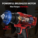 DCK Brushless Drill Set, 310 in.lbs，12V Max Cordless Drill with 2.0Ah Battery, 3/8’’ Keyless Chuck, 2 Variable Speeds, 20+1 Torque Power Tool Kit for DCK