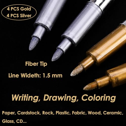 Dyvicl Metallic Markers Pens - Silver and Gold Paint Pens for Black Paper, Glass, Rock Painting, Halloween Pumpkin, Card Making, Scrapbook Album, - WoodArtSupply