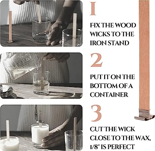 200PCS Wicks Wooden Set for Candles – 100 Wooden Wicks and 100 Candle Wick Clips for Candle Making Supplies Wood Candle Wicks for Soy Wax Wood Wicks YARRD