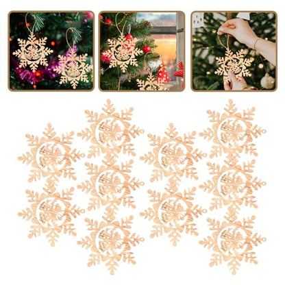 ABOOFAN 1 Set of Christmas Unfinished Wooden Snowflake Ornaments Snowflake Hanging Cutouts Blank Wood Slices Embellishments for Xmas Tree Decorations