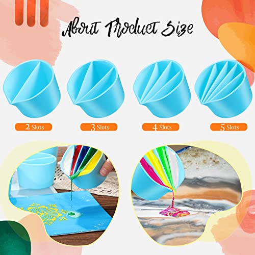 Split Cups for Paint Pouring 4 Pcs Silicone Paint Pour Cup with 2-5 Channels Dividers Pour Painting Supplies Painting Tools Silicone Cups for Resin Zubebe