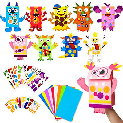 WATINC 9Pack Monster Hand Puppets Art Craft Paper Sock Puppet Toys DIY Making Your Own Puppet Kits Early Learning Classroom Family Storytelling Games
