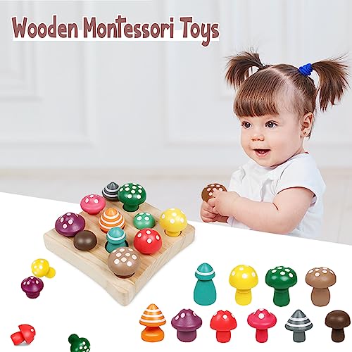 NAODONGLI Wooden Montessori Toys for Toddler,Educational Toys for 3 Year Old,STEM Toys Mushroom Harvest Game,Learing Shape Sorting & Number NAODONGLI
