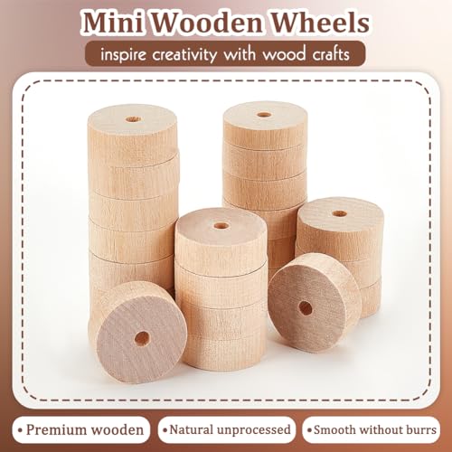 OLYCRAFT 150Pcs 1.4x0.4 Inch Wooden Craft Wheels 5mm Hole Unfinshed Wooden Wheel Blank Small Wood Wheels Flat Round Wooden Craft Wheels for DIY DIY OLYCRAFT