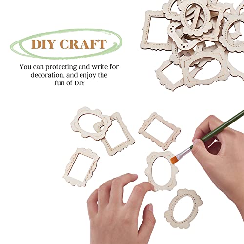 KitBeads 50pcs Random Mini Photo Picture Frame Unfinished Wood Ornaments Vintage Photo Frame Laser Cut Wood Craft Embellishments for DIY Painting