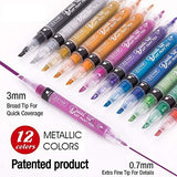 ZEYAR Dual Tip Acrylic Paint Pens 12 Metallic Colors, Board and Extra Fine Tips, Patented product, Water Based Acrylic & Waterproof Ink (12 Metallic ZEYAR