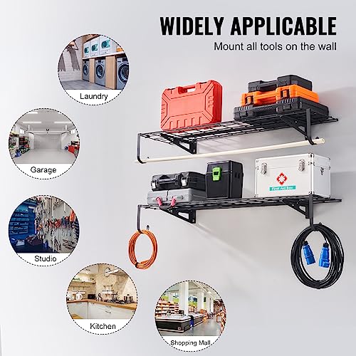 VEVOR Garage Shelving Wall Mounted, 1 x 4 ft Heavy Duty Garage Wall Shelves, 400 lbs Load Capacity Garage Storage Rack Floating Shelves, 2 Pack, VEVOR