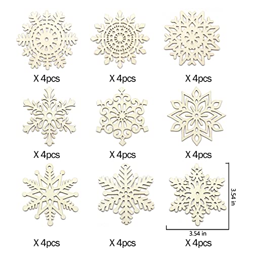 36pcs Large Christmas Wooden Snowflakes Hanging Ornaments DIY Craft Snowflake Wooden Ornaments Unfinished Wood Cutout Christmas Decorations Tree MFLUEEWR