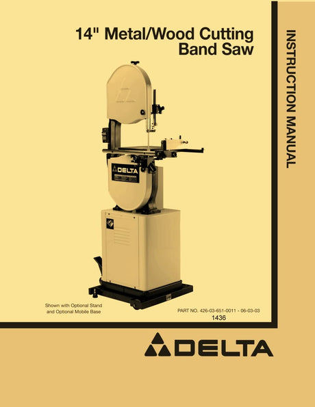 DELTA 14 Inch Wood-Metal Band Saw 28-303 Instructions & Parts Manual WoodArtSupply