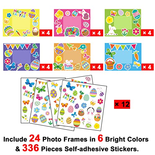 chiazllta 24 Packs Easter Kid's Craft Kits Easter Bunny Egg DIY Picture Frame Craft Suitable for Easter Class Game Activities Gift for Kids - WoodArtSupply