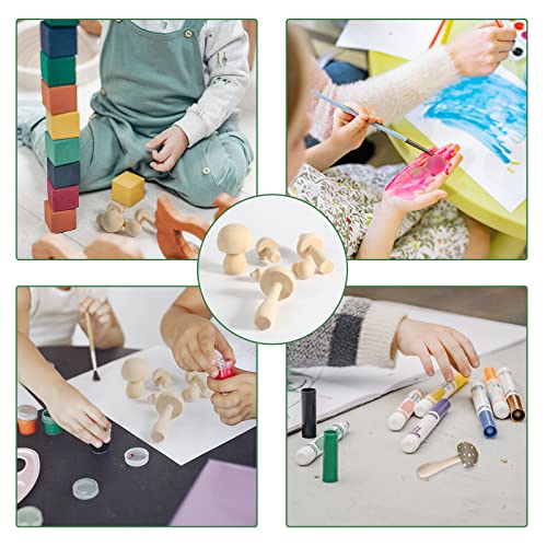 SAVITA 12pcs Unfinished Wooden Mushrooms, Cute Smooth Natural Wooden Mushrooms to Paint for DIY Crafts Decorations Making (6 Models) SAVITA