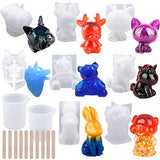 EuTengHao 20Pcs 3D Animal Resin Molds Tools Set Includes 8 Resin Casting Molds Large Clear Unicorn Epoxy Silicone Molds 2 Measurement Cup 10 Wood EuTengHao