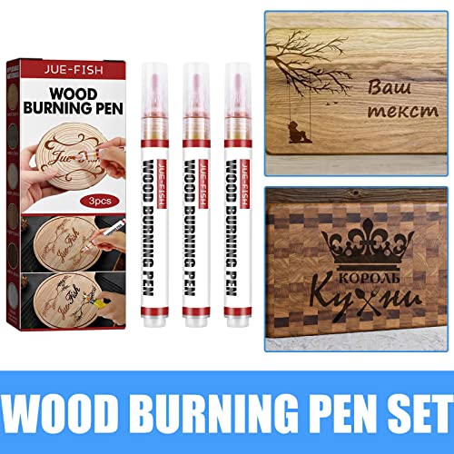 DHliIQQ Scorch Pen Marker - Wood Burning Pen, Chemical Heat Sensitive Marker for Wood and Crafts - Versatile Kit with Fine Round Tip, Bullet Tip and Oblique Tip - Easy Application