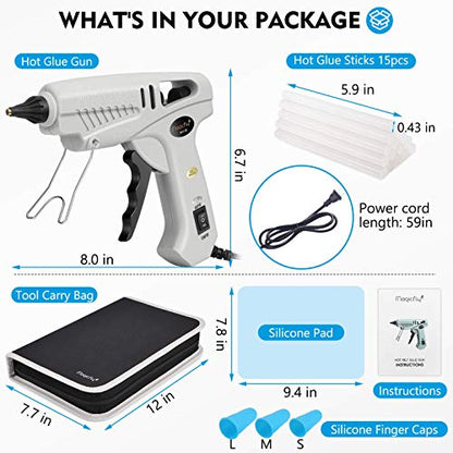 Magicfly 60/100W Hot Glue Gun Full Size with 15 Pcs Hot Glue Sticks (0.43 X 5.9 inch) and Carry Case, Dual Power High Temp Melt Glue Gun Kit with - WoodArtSupply