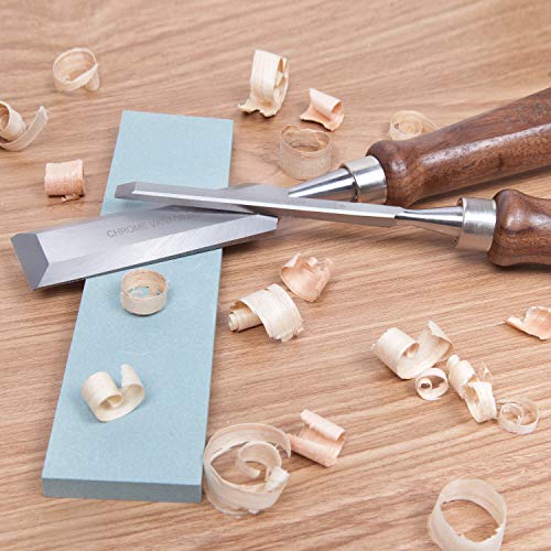 6 Pcs Wood Chisel Sets, 2 Sharpening Stones, walnut handles, 60 chrome vanadium steel blades, presentation in wood box