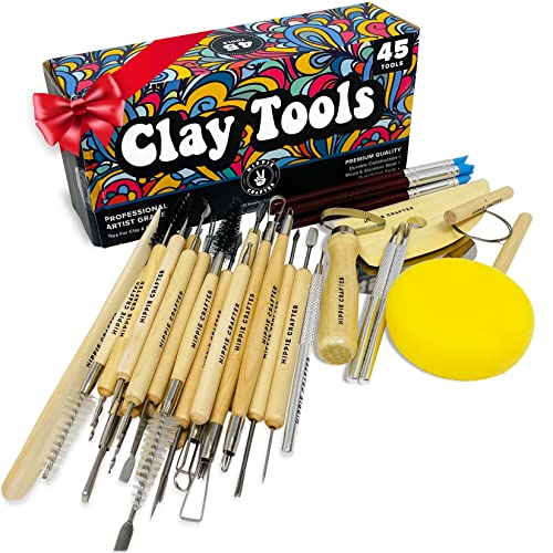 Pottery Tool Kit and Polymer Clay Tools Set for Modeling Sculpting Carving Tool Kit - 45 Pieces Ceramic Tools for Pottery Clay Sculpting Tools and - WoodArtSupply