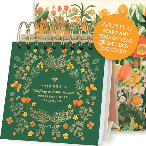 Primrosia Inspiring Perpetual Calendar: Undated Daily Desk Planner for Motivation - Flip Stand Design - Daily Inspirational & Empowering Quotes - Primrosia