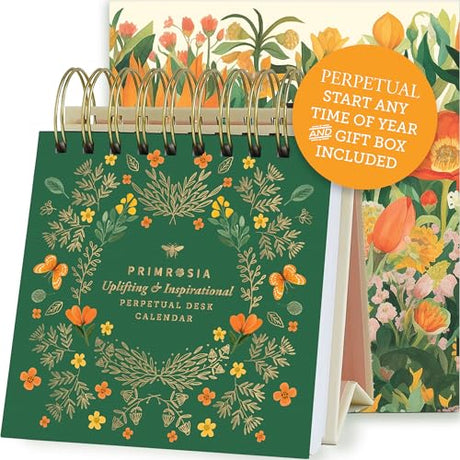 Primrosia Inspiring Perpetual Calendar: Undated Daily Desk Planner for Motivation - Flip Stand Design - Daily Inspirational & Empowering Quotes - Primrosia