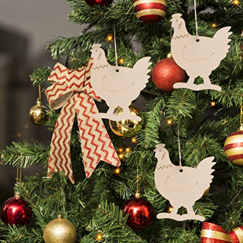 20 Sets Wooden Chicken Cutouts Slices Wooden Hanging Chicken Easter Ornaments Unfinished Hanging Hens Chips with Rope for DIY Painting Craft Easter BESTOYARD