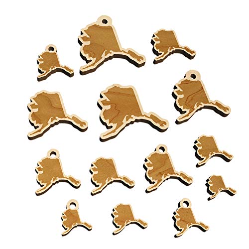 Alaska State Silhouette Mini Wood Shape Charms Jewelry DIY Craft - 14mm (26pcs) - with Hole Sniggle Sloth