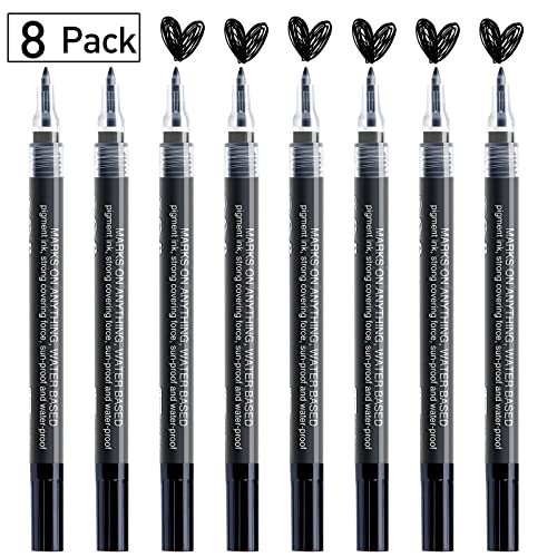 Black Paint Pen Acrylic Marker: 8 Pack 0.7mm black Paint Marker, Paint Markers for Metal, Art, Wood, Black Paper, Plastic, Ceramic, Metallic, Rock AKARUED