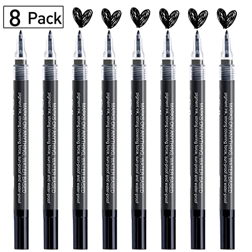 Acrylic Paint Pens - 6 Black Acrylic Paint Markers Extra Fine Tip (0.7mm)   Great for Rock Painting, Canvas, Glass, Porcelain, Fabric, Paper, Pottery  and Plastic 
