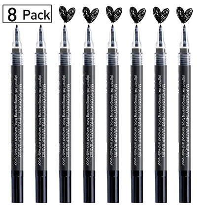 Black Paint Pen Acrylic Marker: 8 Pack 0.7mm black Paint Marker, Paint Markers for Metal, Art, Wood, Black Paper, Plastic, Ceramic, Metallic, Rock - WoodArtSupply