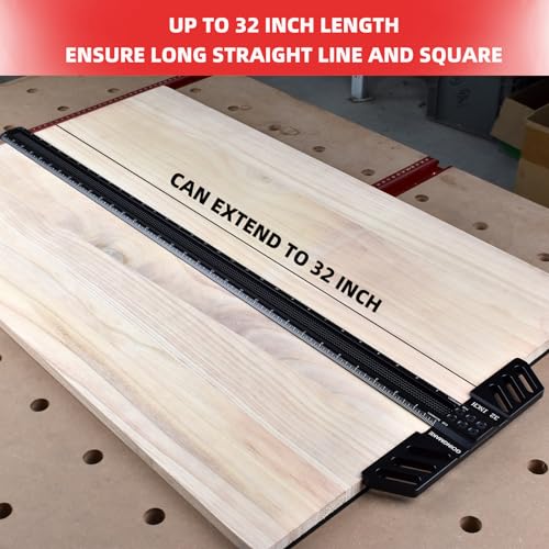 GOINGMAKE Woodworking T-Square 32 Inch Aluminum Alloy T Square Ruler 1/32" Hole Scrbing Guides Positioning Scribe Tool Precision Woodworking Ruler - WoodArtSupply