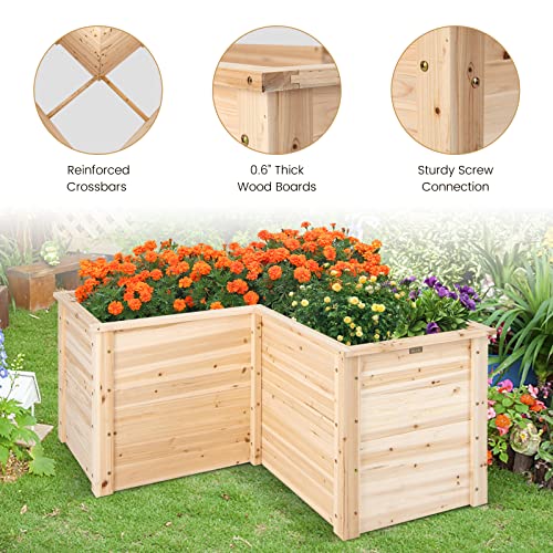 Giantex Raised Garden Bed, 47.5x47.5x24.5 Inch Wooden Planter Box, Outdoor L-Shaped Deep Garden Bed for Sapling Flower Herb Vegetable Fruit