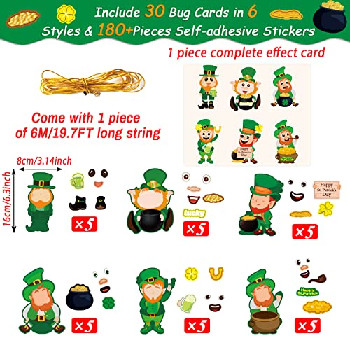 chiazllta 30 Packs St. Patrick's Day Craft Kits DIY Leprechauns Art Craft for Preschool Kids, St. Patrick’s Day Make Your Own Leprechauns Paper Craft