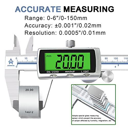 Digital Caliper Electronic Measuring Tool,Digital Vernier Caliper Inch/Millimeter/Fraction Measurement Caliper for Jewelry-Metal Metric Measure ACEMETER
