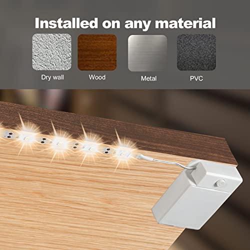 Noevany Battery Powered Under Cabinet Lighting, Wireless LED Strip Lights for Kitchen Under Cabinet| Shelves| Under Counter| Closet| Cordless Click - WoodArtSupply