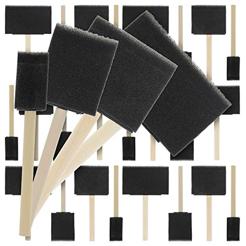 U.S. Art Supply Variety Pack Foam Sponge Wood Handle Paint Brush Set (Value Pack of 40 Brushes) - Lightweight, Durable and Great for Acrylics, - WoodArtSupply