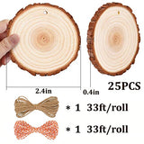 Natural Wood Slices for Christmas Ornaments, 25Pcs DIY Unfinished Wooden Craft Kit Predrilled with Hole Wooden Circles Tree Slices for Christmas Tree UMEELR