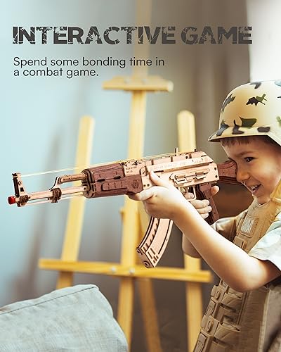 ROKR 3D Puzzles for Adults, Wooden 3D Puzzle AK47 Model Rubber Band Gun Model Building Kits for Kids, DIY Wood Crafts Cool Toys Gifts Hobbies for Men ROKR
