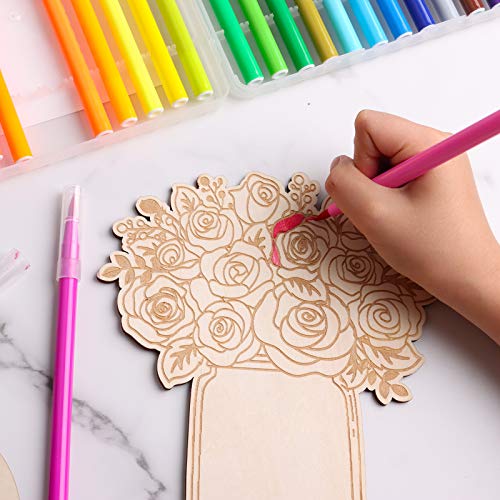 POPGIFTU Mother's Day Flowers Crafts, Wooden Flower Card, DIY Mothers Day Gift for Mum Grandma, Blank Flower Card, Wood Ornaments Flower - WoodArtSupply