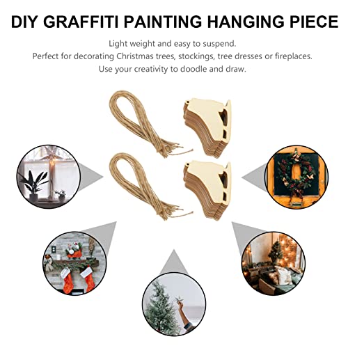 SEWACC 40 Sets Christmas Ice Skates Wooden Pendants Unfinished Wood Chips DIY Wood Slices Graffiti Pendants Hanging Ornaments SEWACC